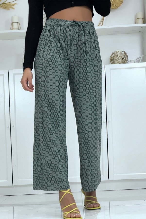 Pantalon palazzo taupe avec motif - 7