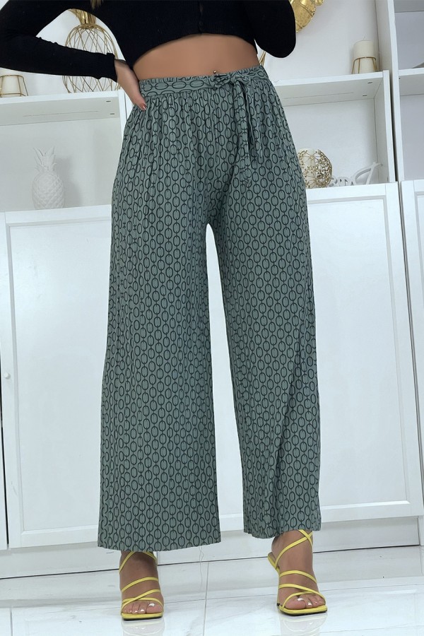 Pantalon palazzo taupe avec motif - 8