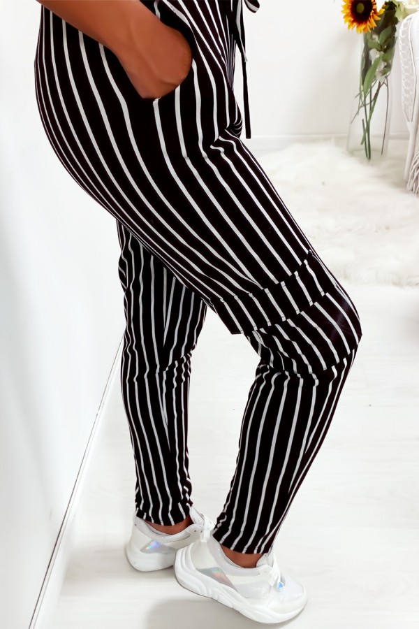 Pantalon jegging rayé noir et blanc avec poches sur les cotés - 5