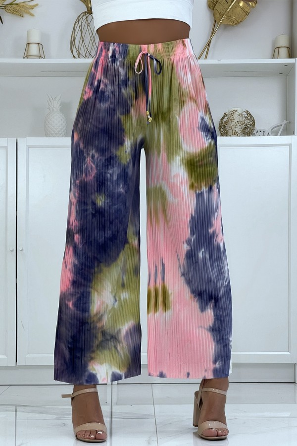 Pantalon palazzo plissé rose tie-dye - 2