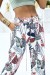 Pantalón blanco elástico con estampado de hojas - Talla y tobillos ajustables | 6,69 $ | OKKO MODE
