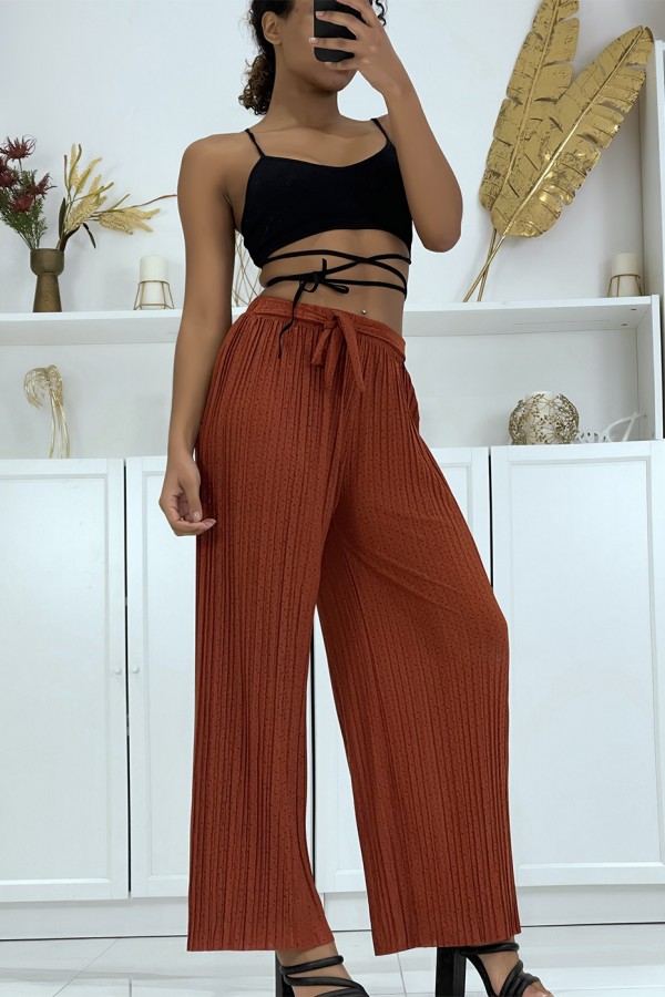 Pantalon palazzo cognac plissé à motif - 1