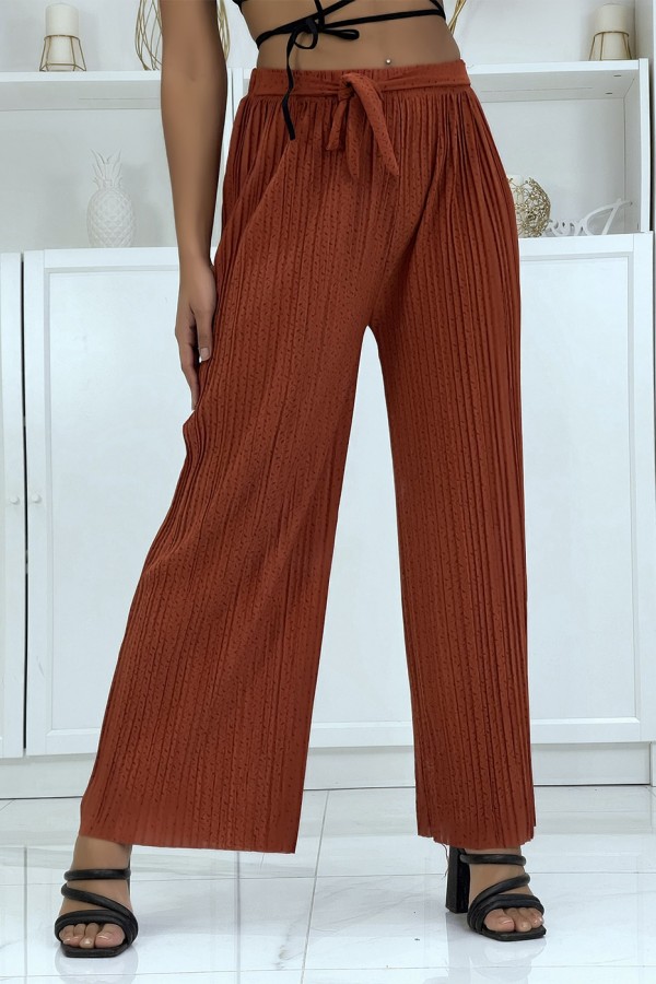 Pantalon palazzo cognac plissé à motif - 3