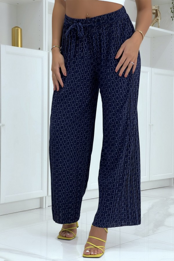 Pantalon palazzo marine avec motif - 2