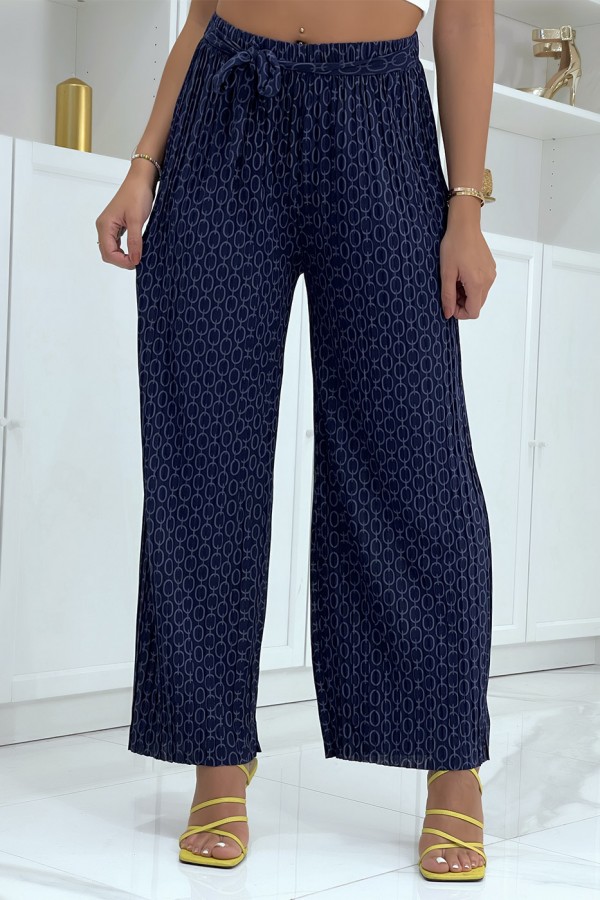 Pantalon palazzo marine avec motif - 3