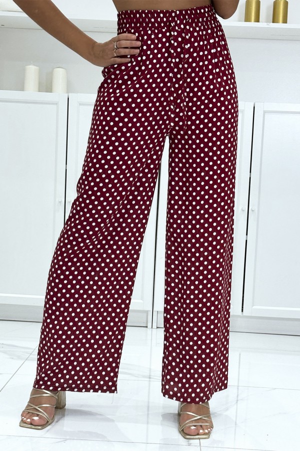 Pantalon palazzo rouge en coton avec petit pois - 2