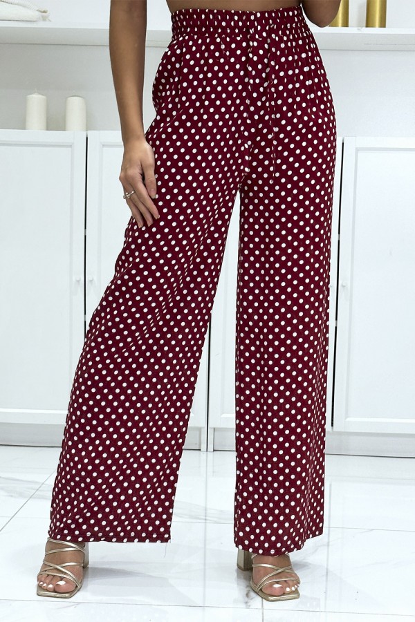 Pantalon palazzo rouge en coton avec petit pois - 3