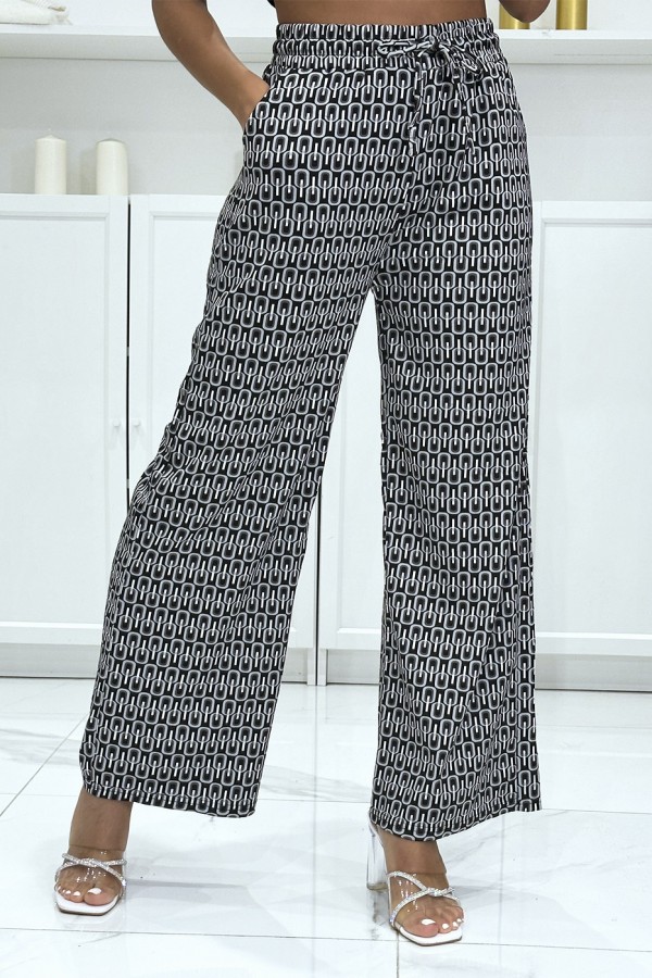 Pantalon palazzo joli motif noir avec poches - 2