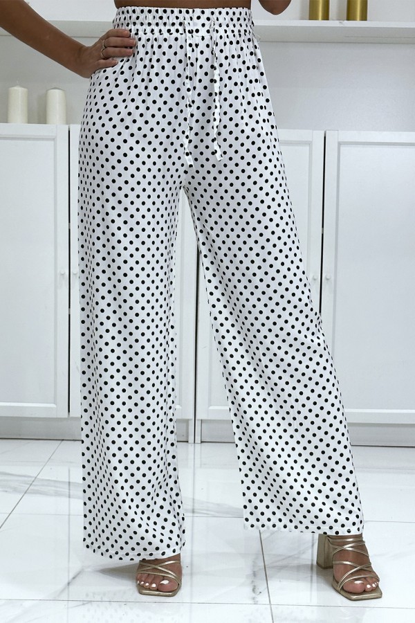 Pantalon palazzo blanc en coton avec petit pois - 2