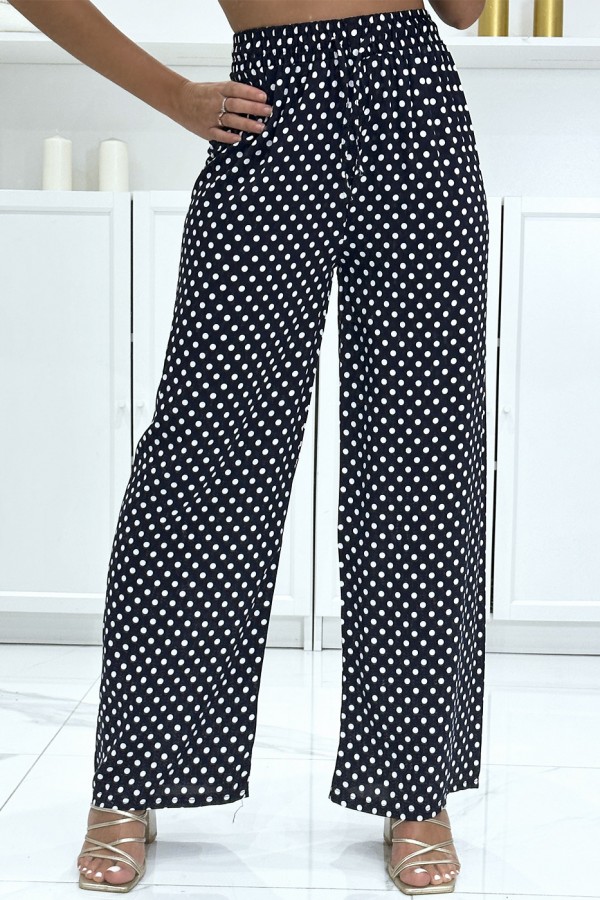 Pantalon palazzo marine en coton avec petit pois - 2