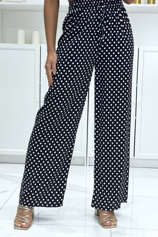 Pantalon palazzo marine en coton avec petit pois - 3