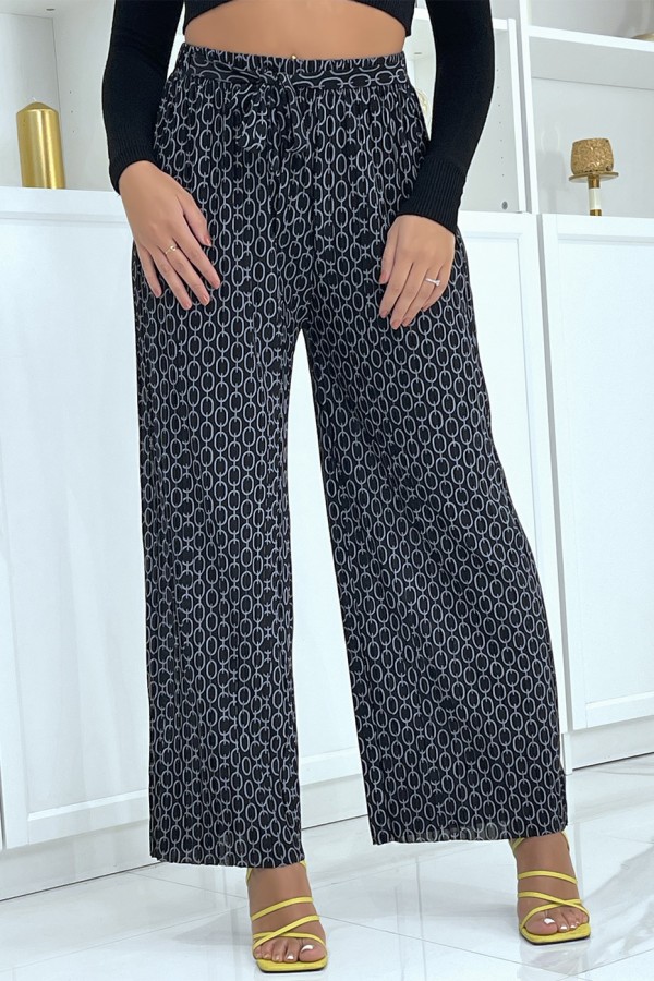 Pantalon palazzo noir avec motif - 3