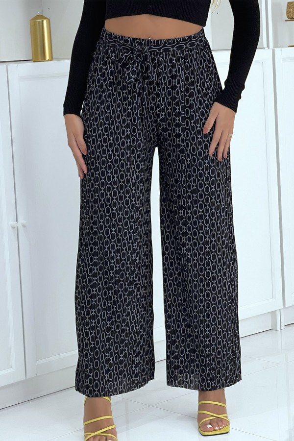 Pantalon palazzo noir avec motif - 4