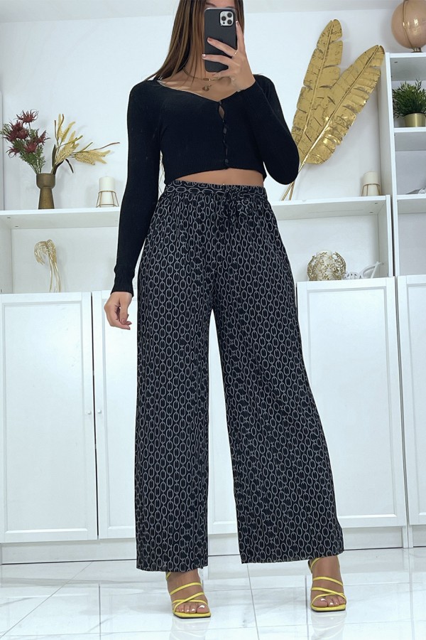 Pantalon palazzo noir avec motif - 5