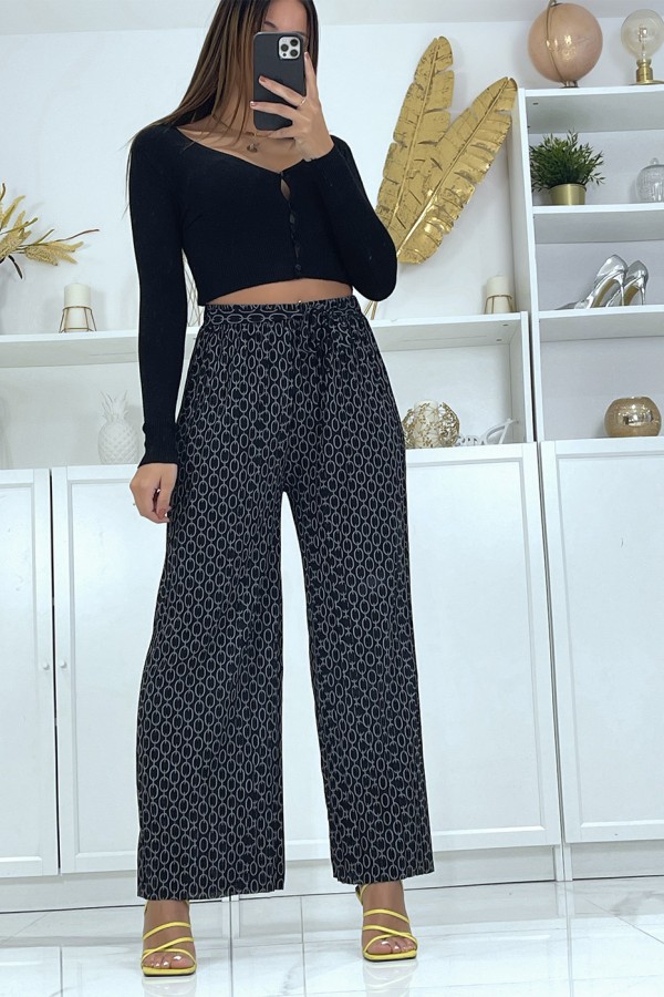 Pantalon palazzo noir avec motif - 6