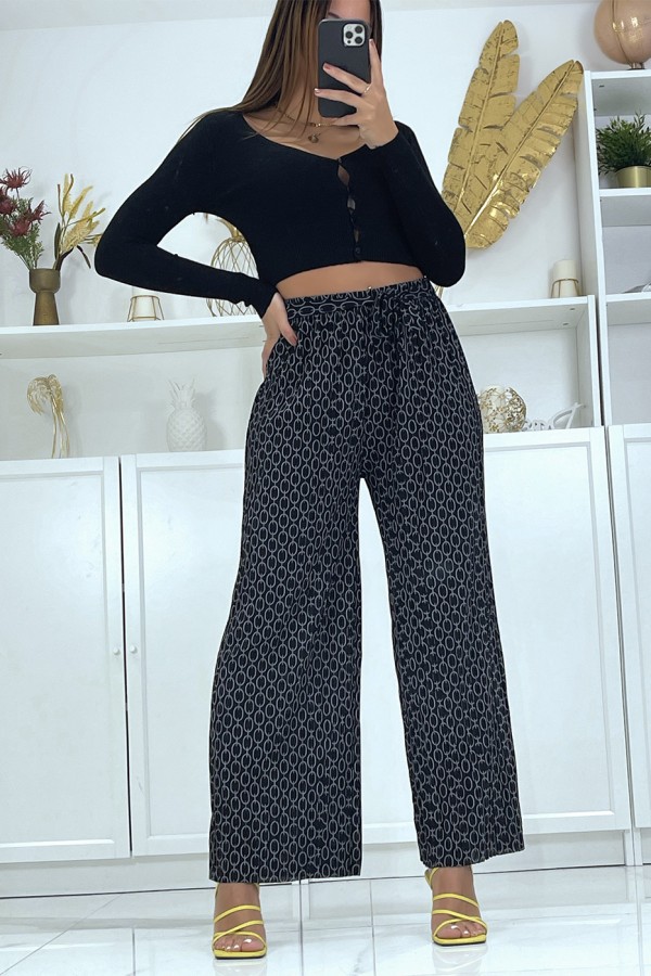 Pantalon palazzo noir avec motif - 7