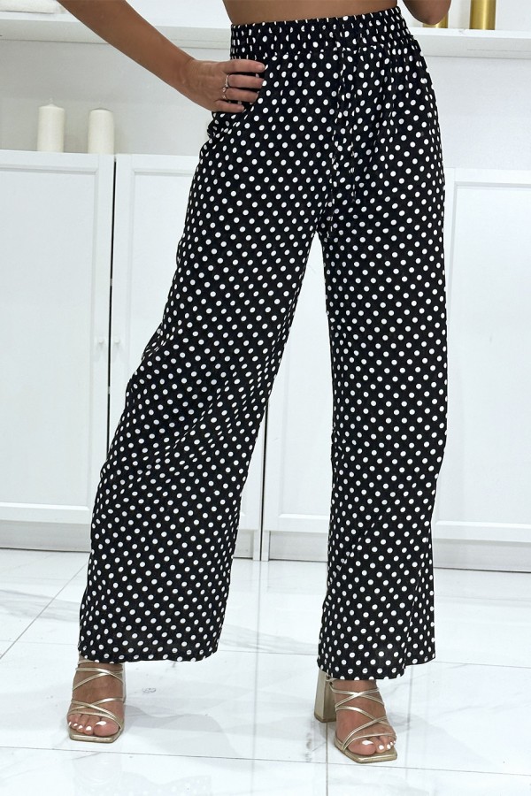 Pantalon palazzo noir en coton avec petit pois - 2