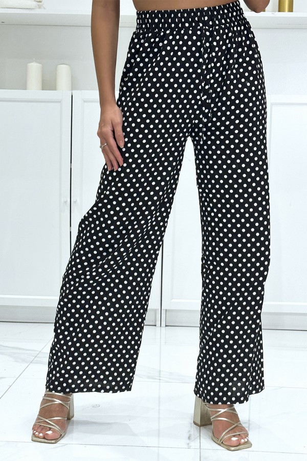 Pantalon palazzo noir en coton avec petit pois - 3