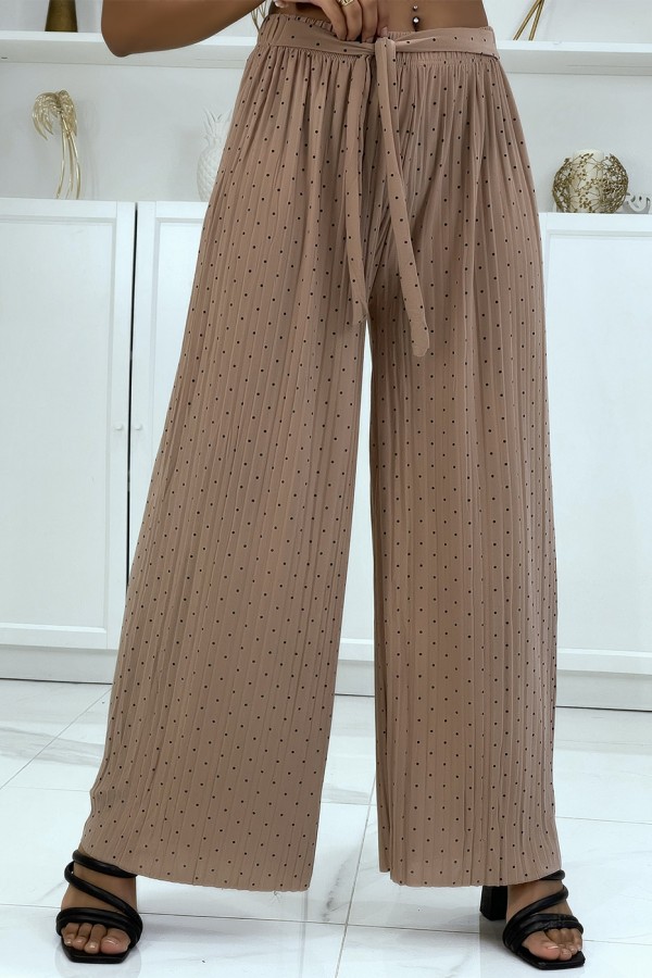 Pantalon plissé fluide taupe à poids - 2