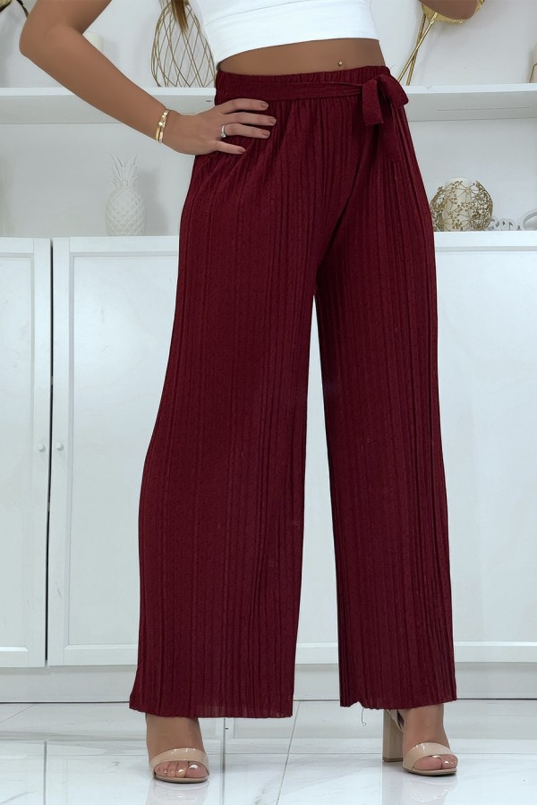 Pantalon palazzo plissé bordeaux avec joli motif - 3