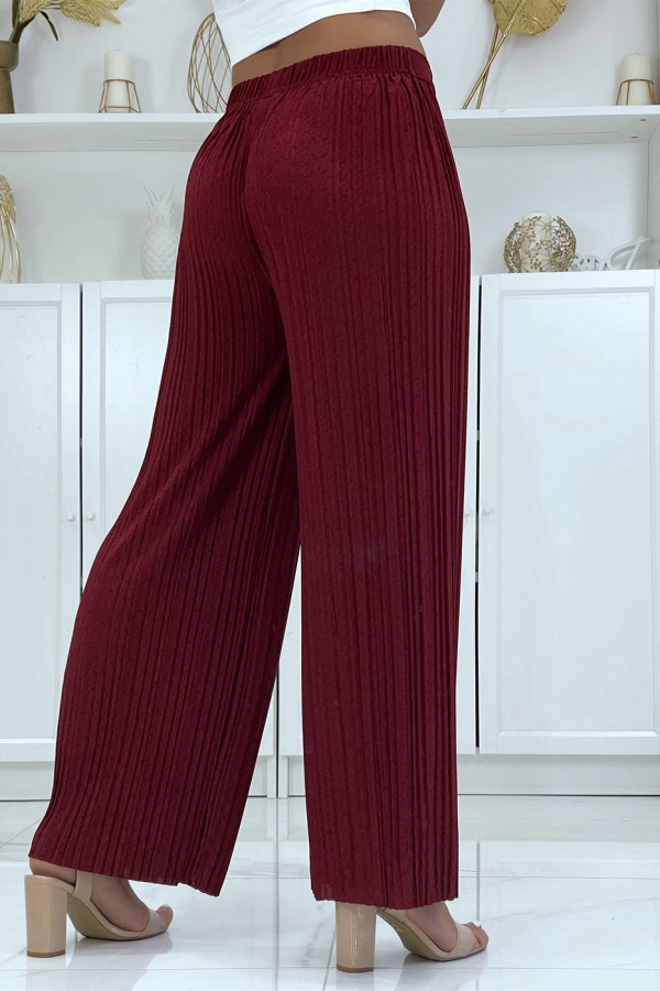 Pantalon palazzo plissé bordeaux avec joli motif - 4