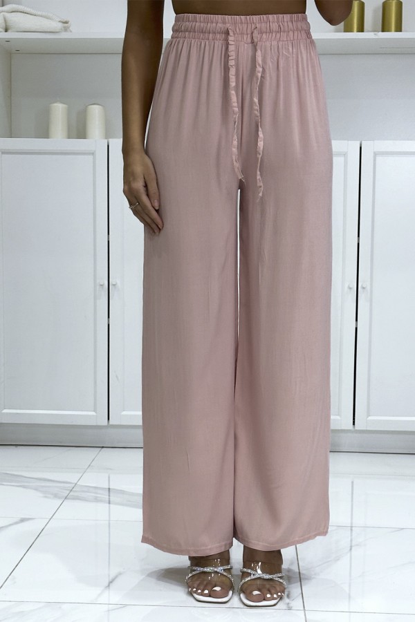 Pantalon palazzo rose en coton uni - 2