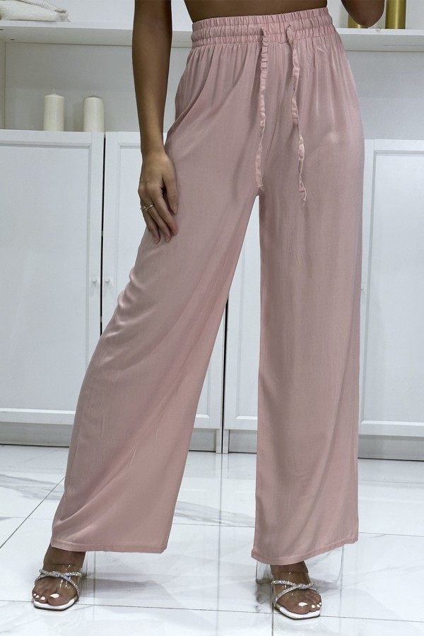 Pantalon palazzo rose en coton uni - 3