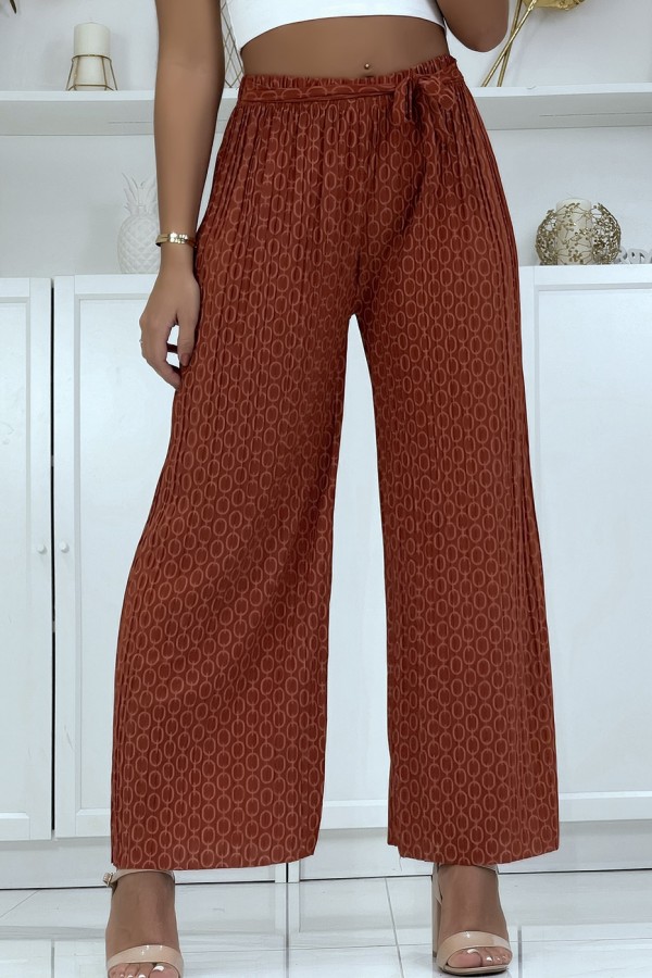 Pantalon palazzo cognac avec motif - 2