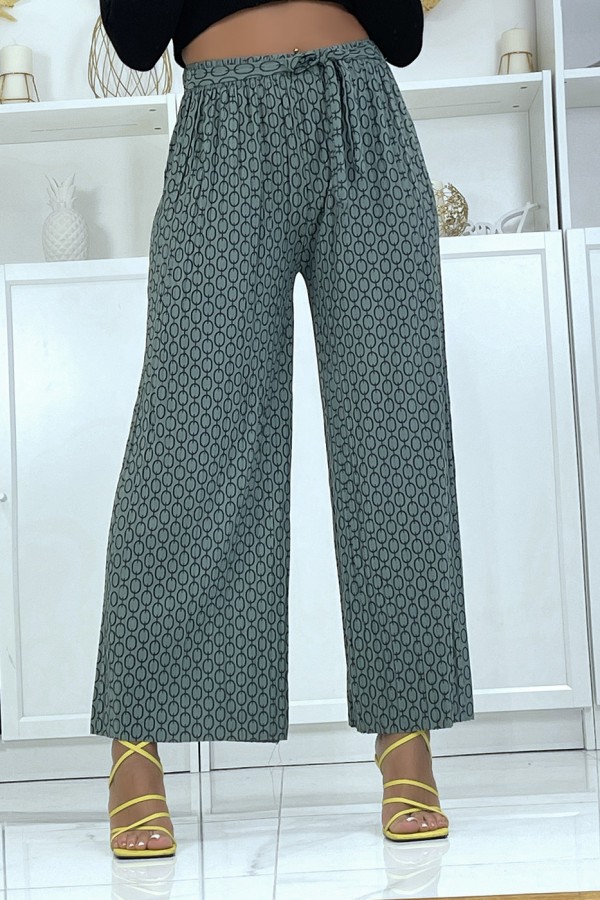 Pantalon palazzo vert avec motif - 7