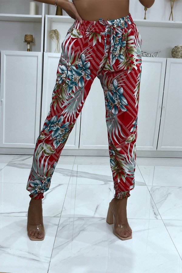 Pantalon fluide rouge à motif floral a-14 - 6