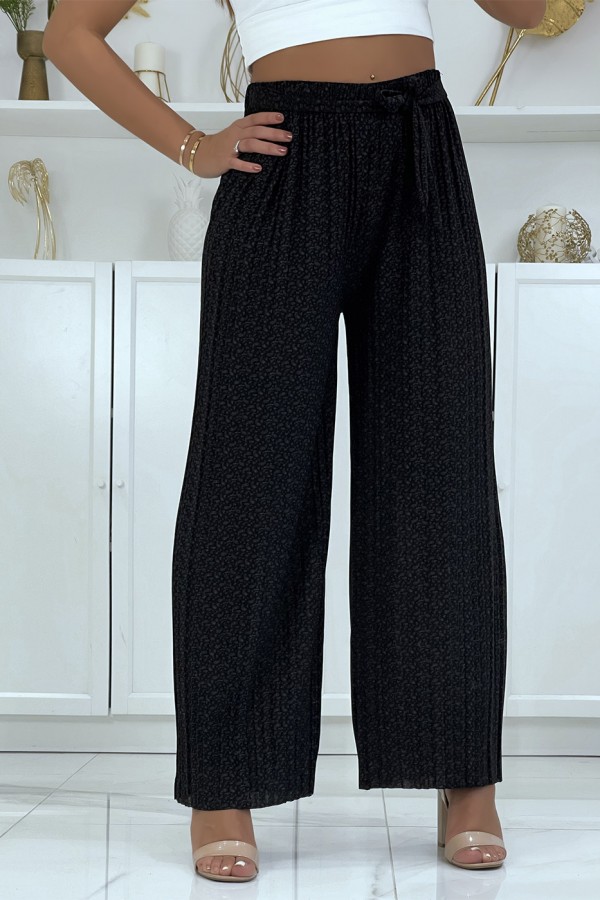 Pantalon palazzo plissé noir avec joli motif - 2