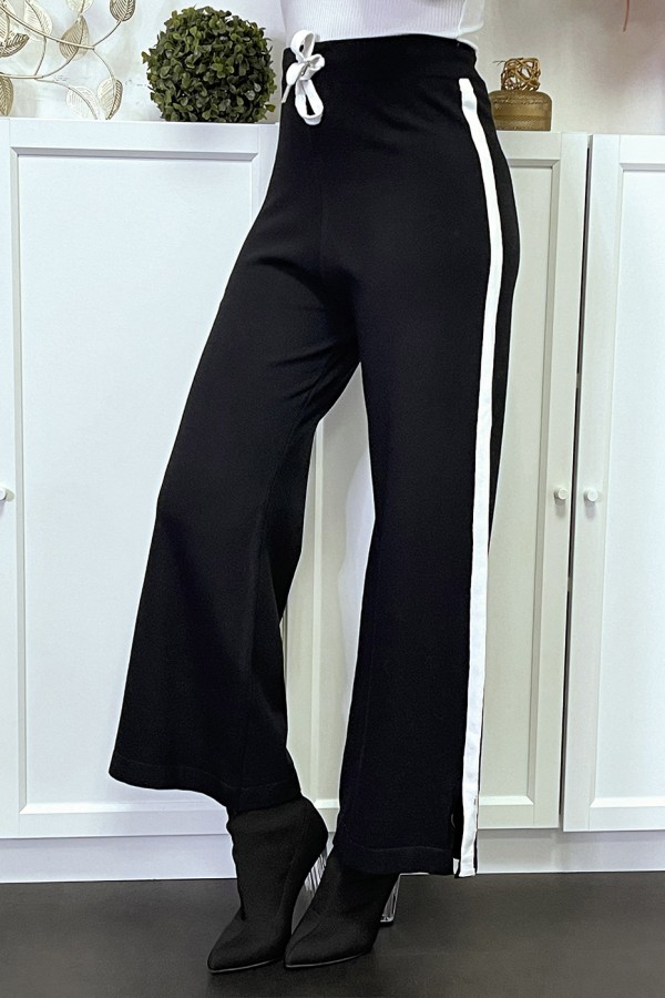 Pantalon palazzo fluide noir avec bande blanche - 2