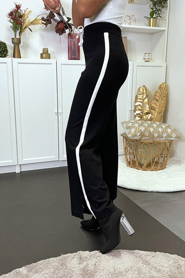 Pantalon palazzo fluide noir avec bande blanche - 4