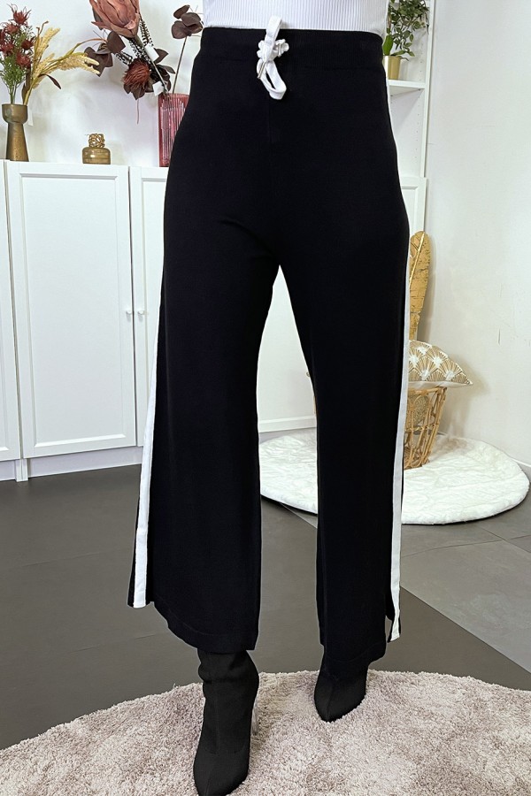 Pantalon palazzo fluide noir avec bande blanche - 5