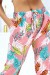 Elastic Waist and Ankle Pink Foliage Print Pants | €6.17 | OKKO MODE