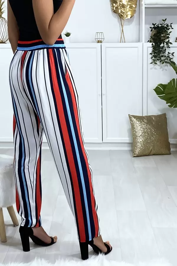 Calça listrada de algodão azul vermelho branco - Compre online!