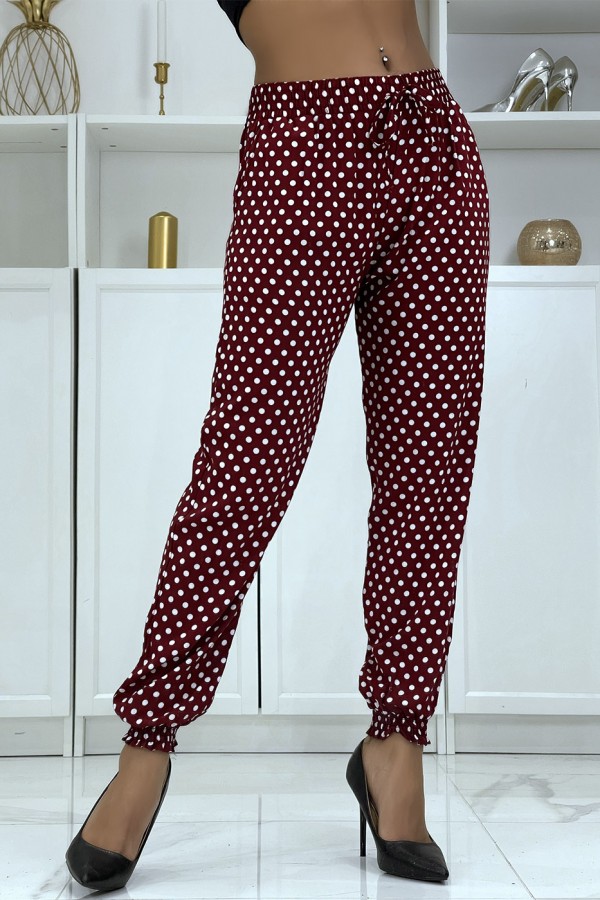 Pantalon fluide bordeaux à pois A-5 - 1