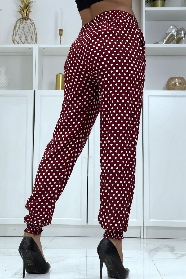 Pantalon fluide bordeaux à pois A-5 - 4