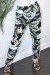 Pantalon noir à motifs de feuilles bleu-vert, coupe droite | 6,69 $ | OKKO MODE