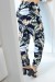 Marine Hose mit geradem Schnitt und Blattmotiven - blau-grün | 6,69 $ | OKKO MODE
