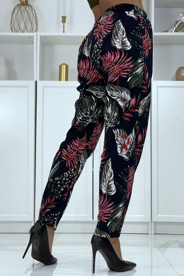 Pantalon fluide marine à motif floral B-15 - 3