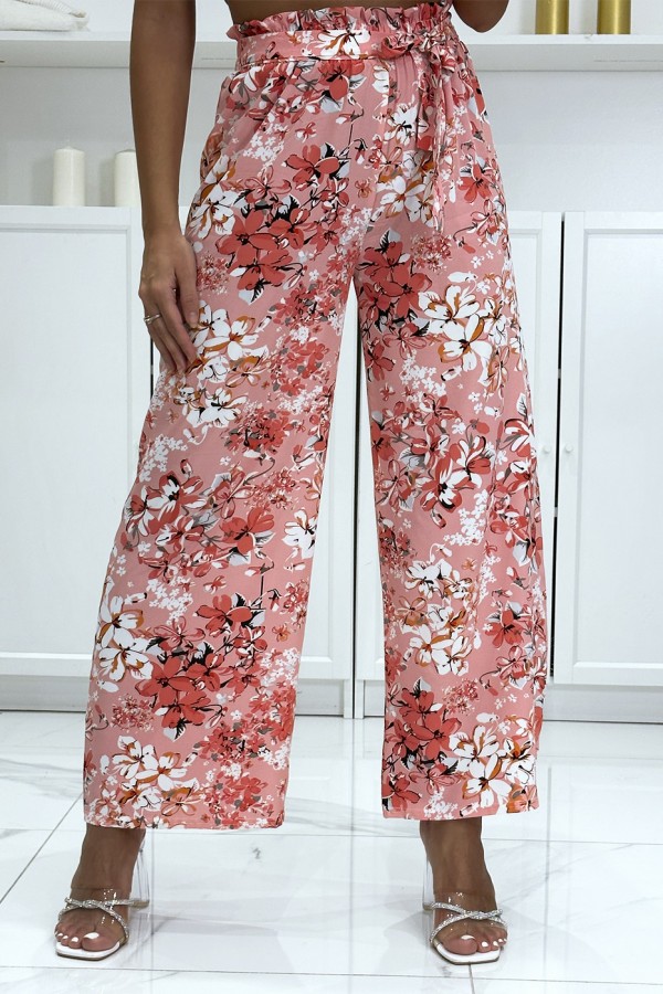 Pantalon palazzo fleuris rose motif fleure - 2