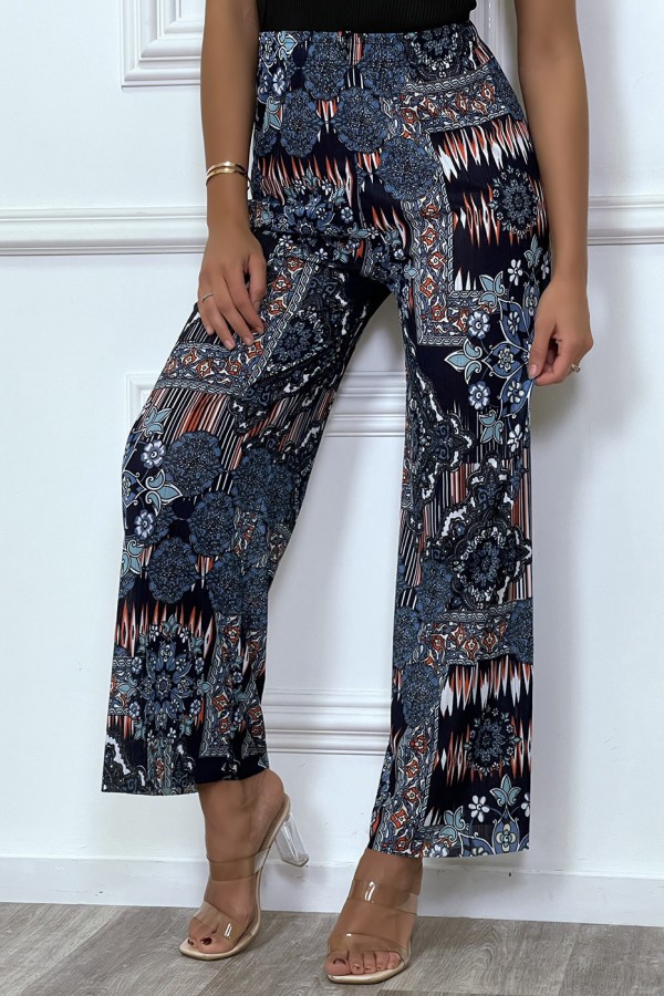 Pantalon palazzo bleu à motif floral - 3