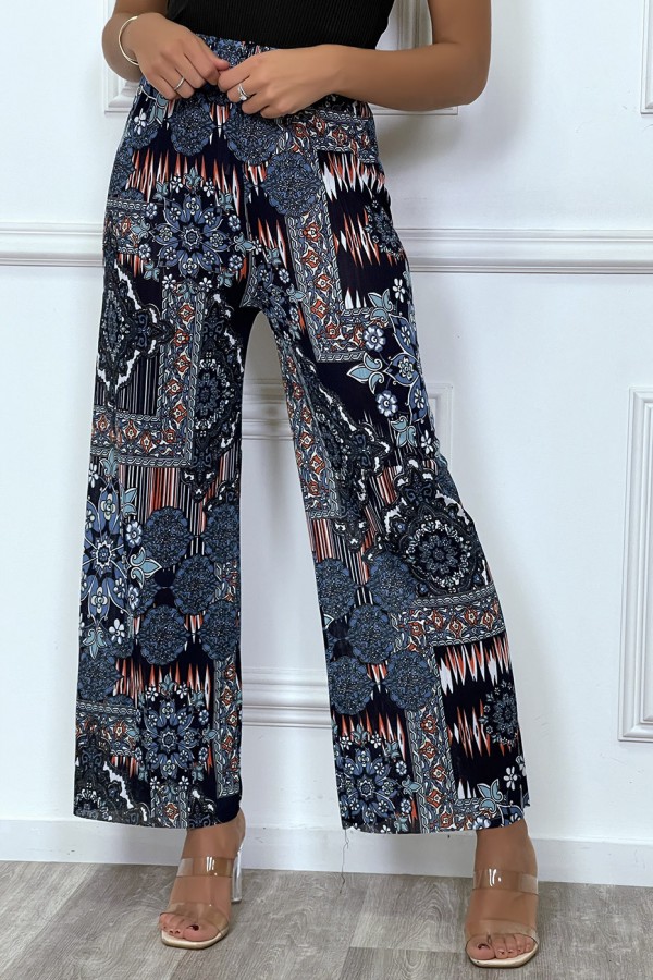 Pantalon palazzo bleu à motif floral - 4