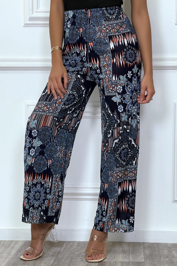 Pantalon palazzo bleu à motif floral - 5