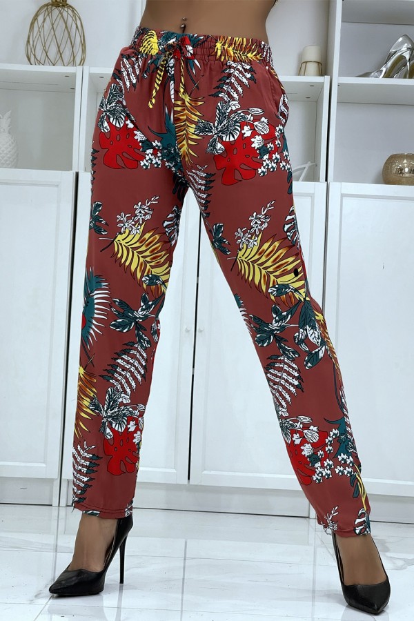 Pantalon fluide cognac à motif floral B-5 - 3