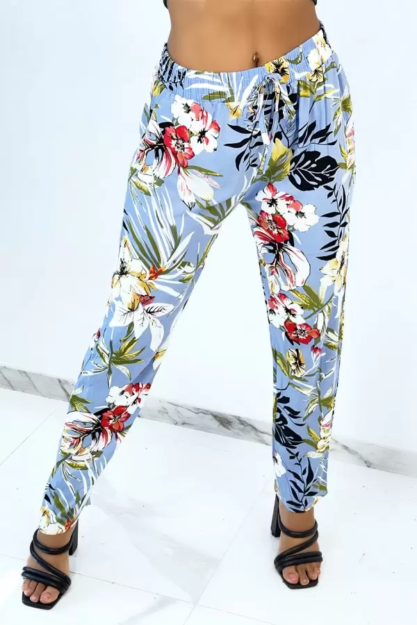 Pantalón azul estampado flores - Talla única