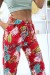 Pantalon à feuilles rouges avec taille élastique et chevilles - fluide | 6,17 € | OKKO MODE