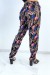 Calça preta corte reto estampa folhagem colorida | 6,69 $ | OKKO MODE