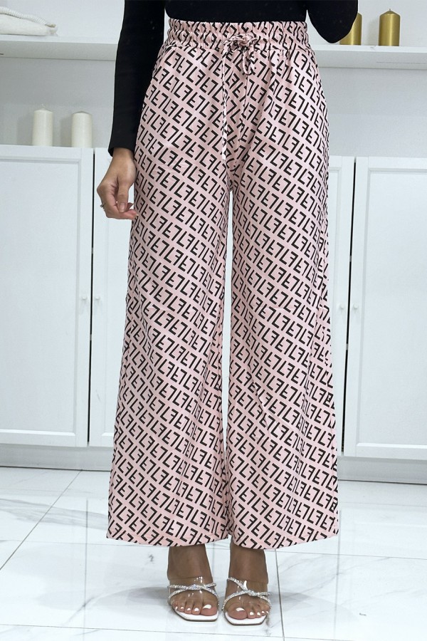 Pantalon palazzo motif F beige et noir inspiration de marque - 2